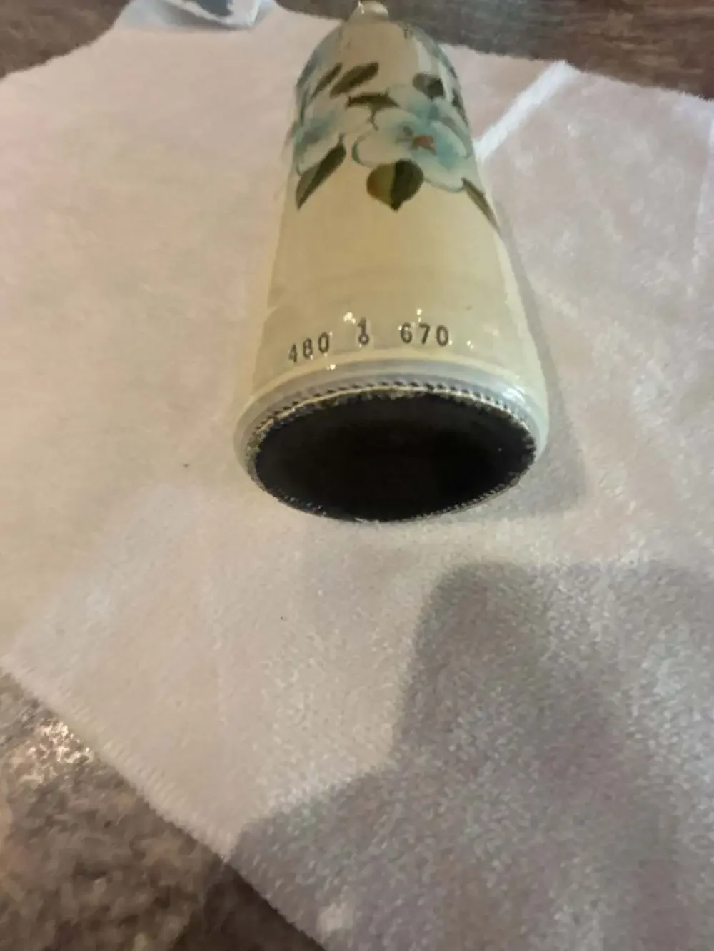 Hand Painted Ceramic Bottle Vase with Blue Flowers and Butterfly